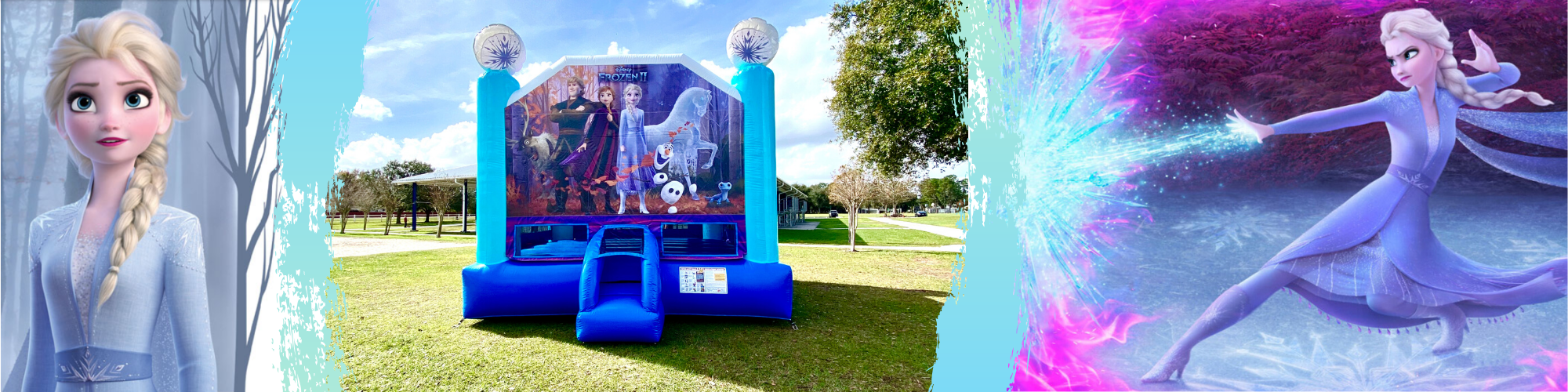 Princess Elsa shooting ice at the Frozen 2 Bounce House